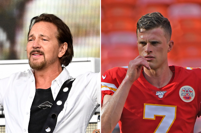 <p>Eddie Vedder and Harrison Butker</p>